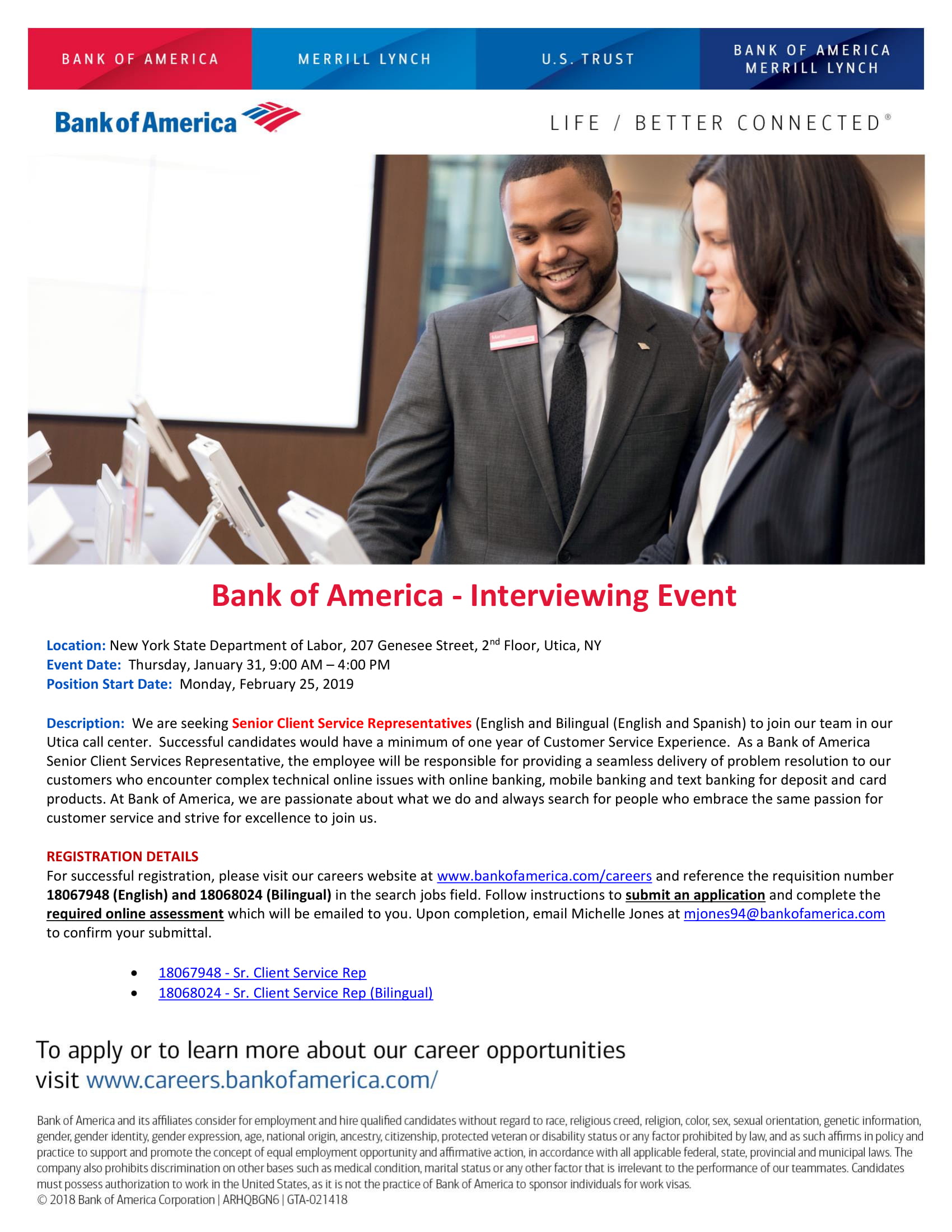 Bank of America Hiring Event Working Solutions