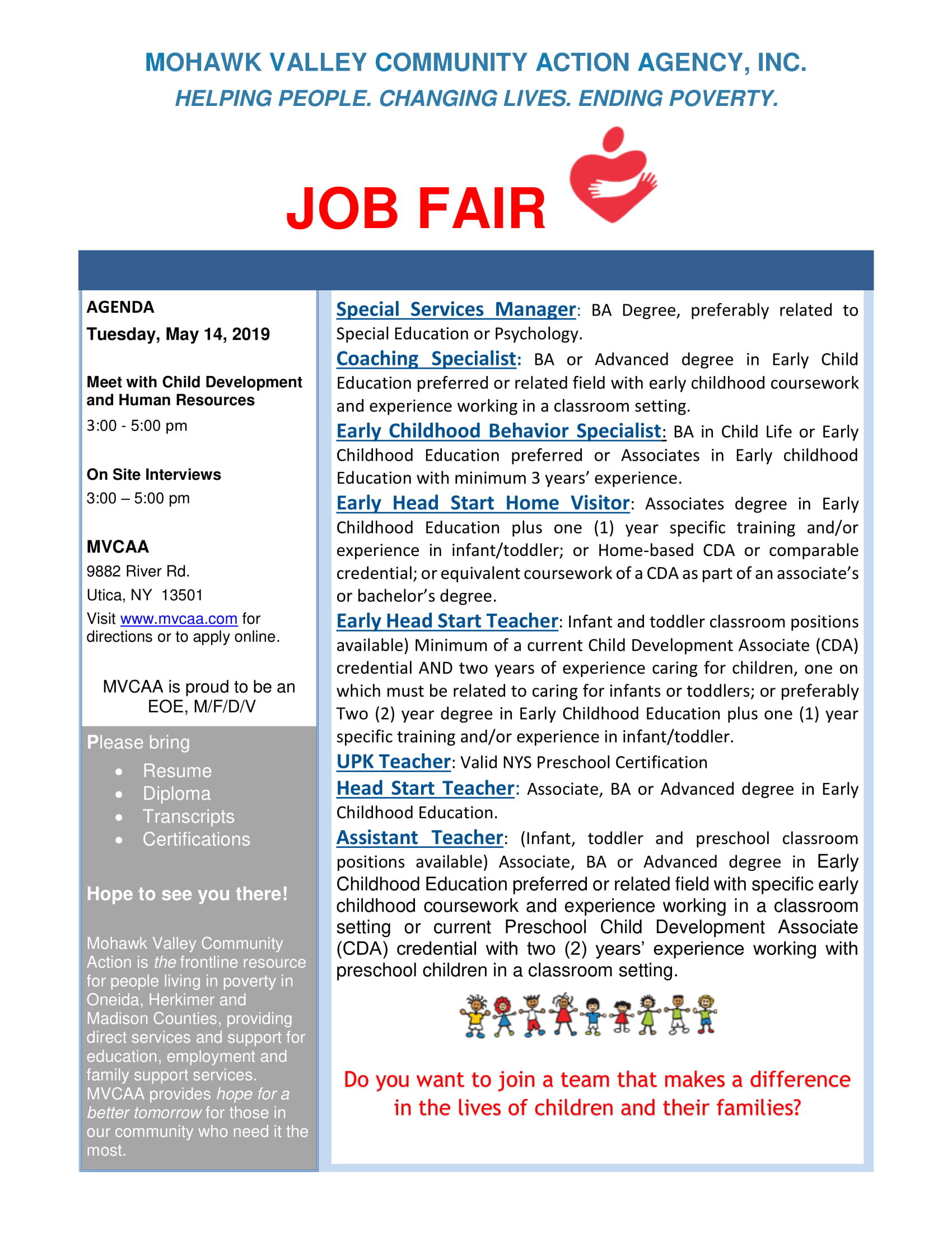 MVCAA Early Childhood Job Fair May 14 2019 Working Solutions