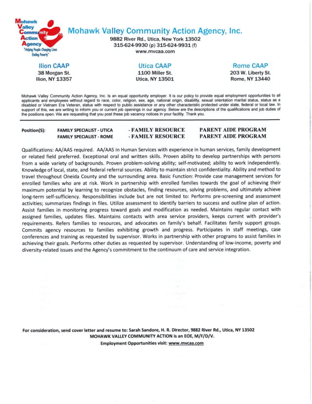 Multiple Opportunities at Mohawk Valley Community Action