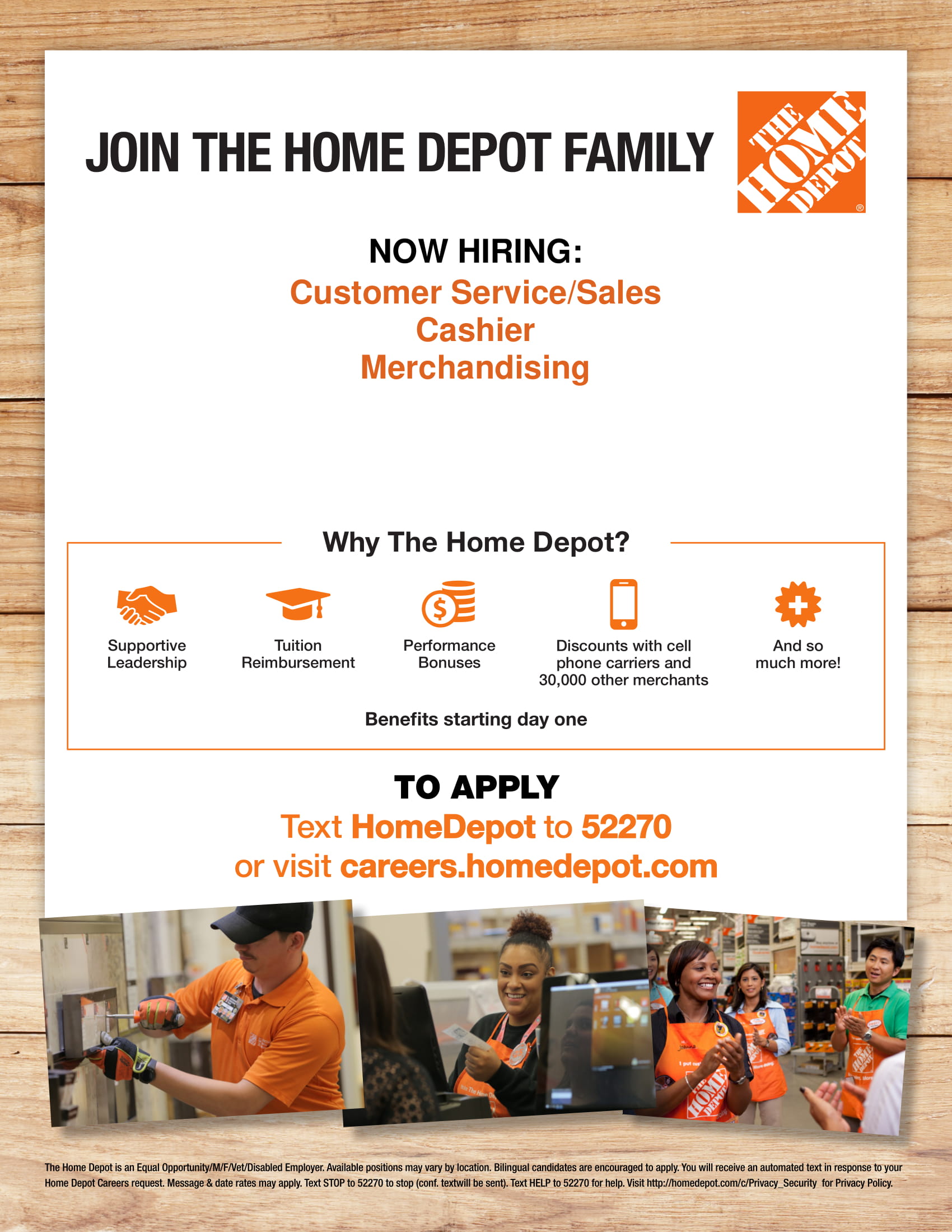 Home Depot is Hiring! Customer Service/Sales, Cashier, and