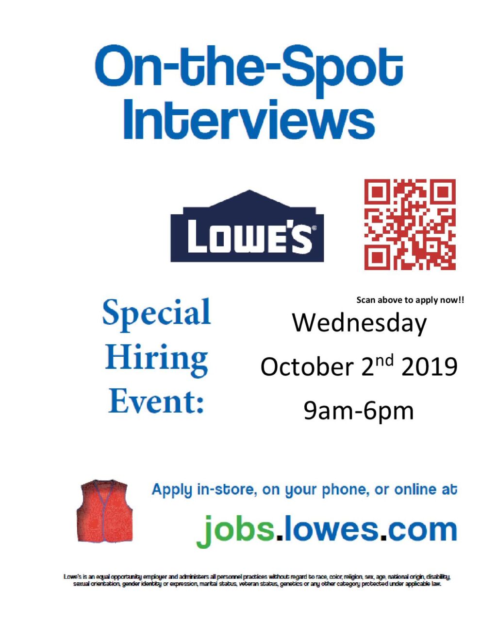 Lowe s National Day Of Hiring Wednesday October 2nd Working Solutions