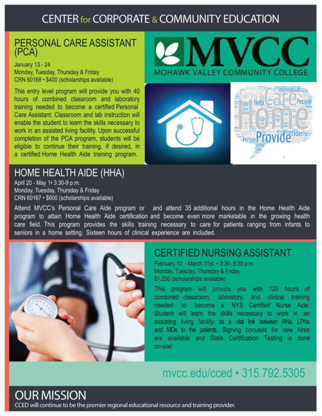 MVCC Healthcare Classes for 2022 Personal Care Assistant  