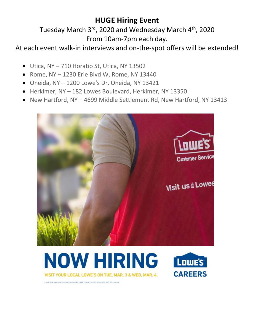 Lowe’s Hiring Event March 3rd & March 4th Working Solutions